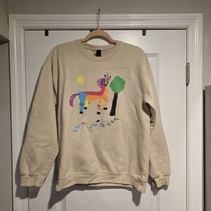Cream Sweatshirt with Colorful Unicorn Design (Rubblebucket Merch)